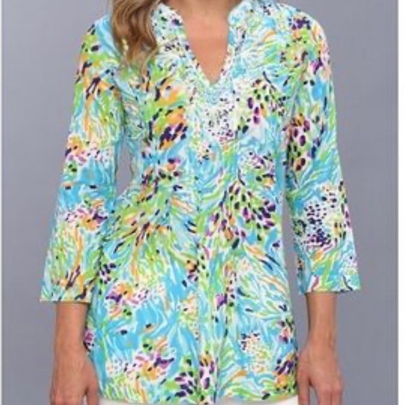 Lilly Pulitzer Tops - Lilly Pulitzer Sarasota Sea Soirée Beaded Tunic Top XL